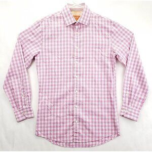 Tallia Dress Shirt Mens 14.5 32/33 Pink White Check Flip Cuffs Slim Fit Formal